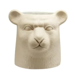 Pot ciment forme tête de tigre beige Ø13xH13,5cm