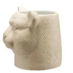 Pot ciment forme tête de tigre beige Ø13xH13,5cm