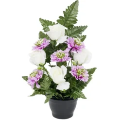 Pot composition fleur artificielle violet et blanc