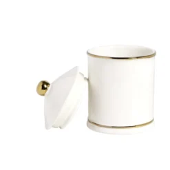 Pot céramique avec couvercle en blanc et bord doré Ø11,5xH17,5cm