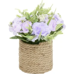 Pot décor lin fleur artificielle Ø23xH22cm