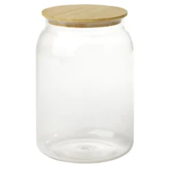 Pot de conservation en plastique et couvercle bois Ø10xH15cm