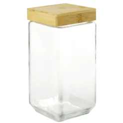 Pot de conservation hermétique carré en verre avec couvercle bambou 2,2L