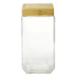 Pot de conservation hermétique carré en verre avec couvercle bambou 2,2L