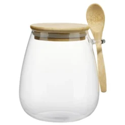 Pot de conservation hermétique rond en verre couvercle bambou 350ml Ø6,5xH10cm