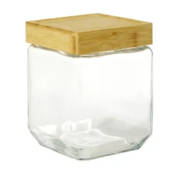 Pot de conservation hermétique carré en verre avec couvercle bambou 12cl