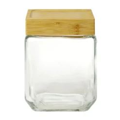 Pot de conservation hermétique carré en verre avec couvercle bambou 12cl
