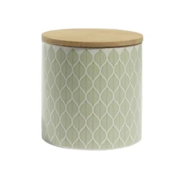 Pot de conservation 550ml grès motifs arrondis couvercle bambou Ø10xH10cm