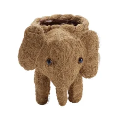 Pot de fleur forme éléphant fibre de coco et métal marron 24x13xH17cm