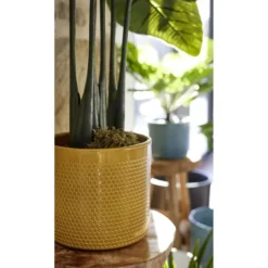 Pot de fleur jaune motif nid d'abeille Capri Ø13,5x12,3cm 1,29L