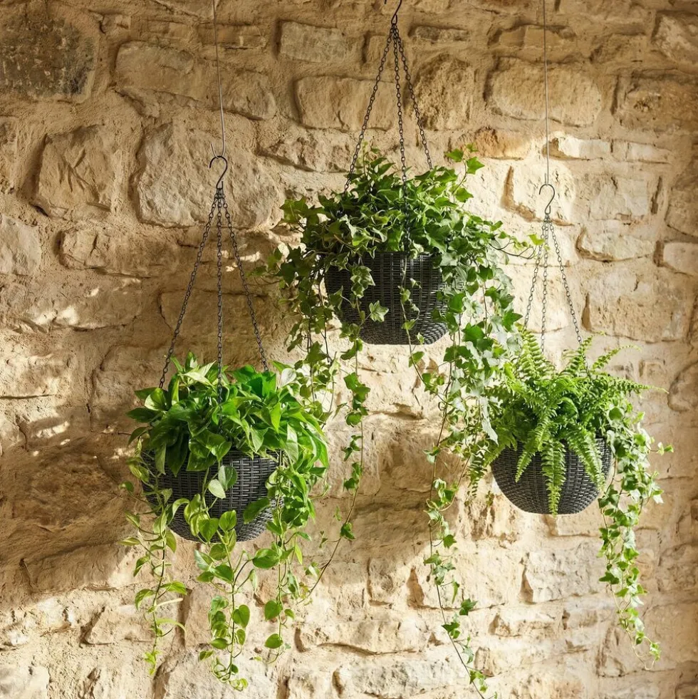 Pot de fleur rond à suspendre plastique noir Ø26xH66cm