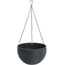 Pot de fleur rond à suspendre plastique noir Ø26xH66cm
