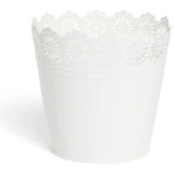 Pot de jardin en zinc motif ajouré rose clair Ø17xH16cm
