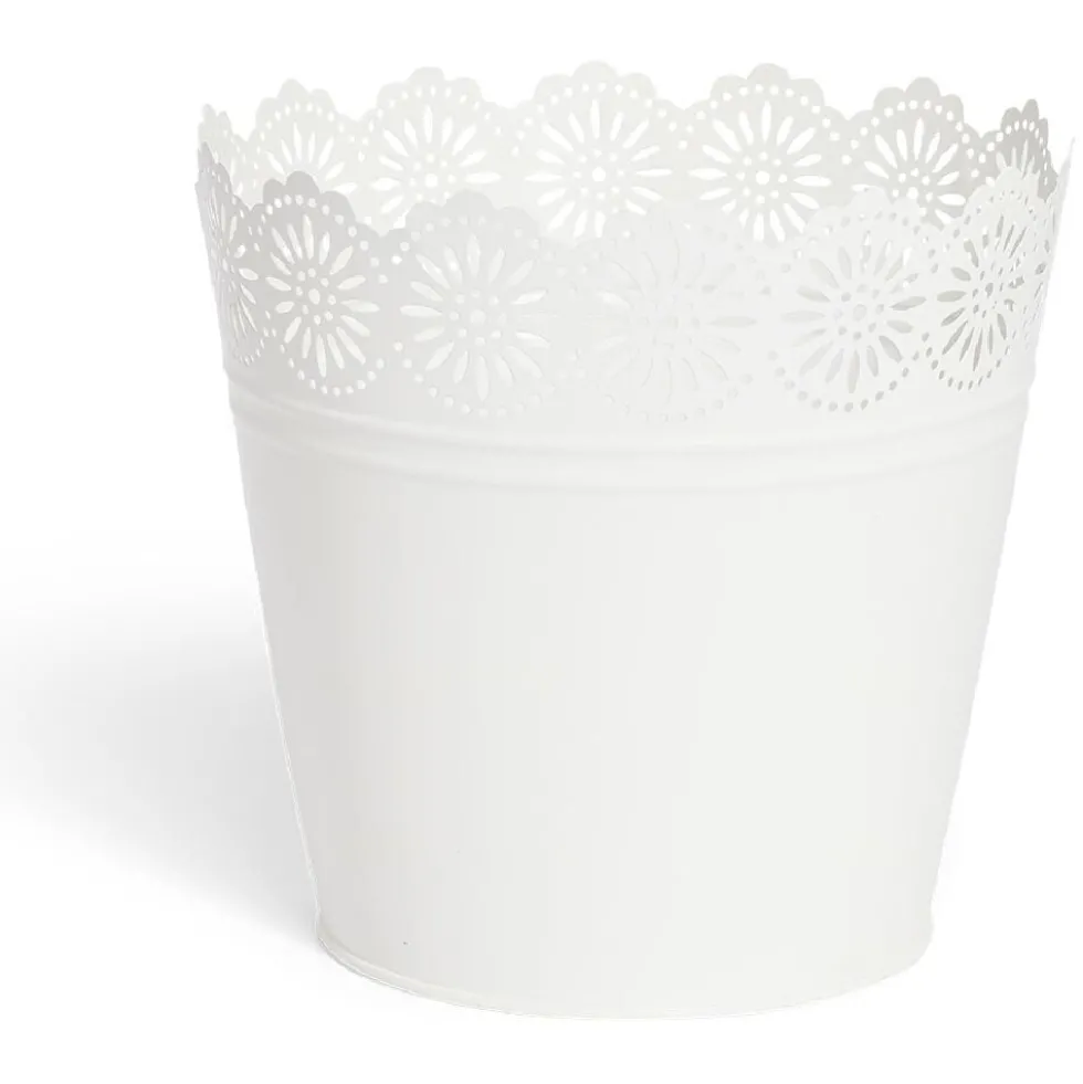 Pot de jardin en zinc motif ajouré rose clair Ø17xH16cm