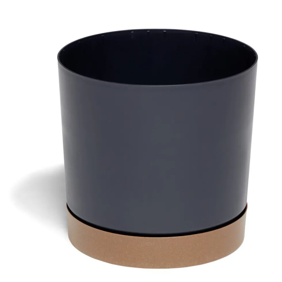 Pot de jardin Tubo plastique gris avec soucoupe marron Ø39cm