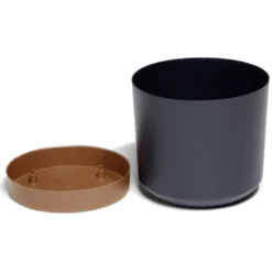 Pot de jardin Tubo plastique gris avec soucoupe marron Ø39cm