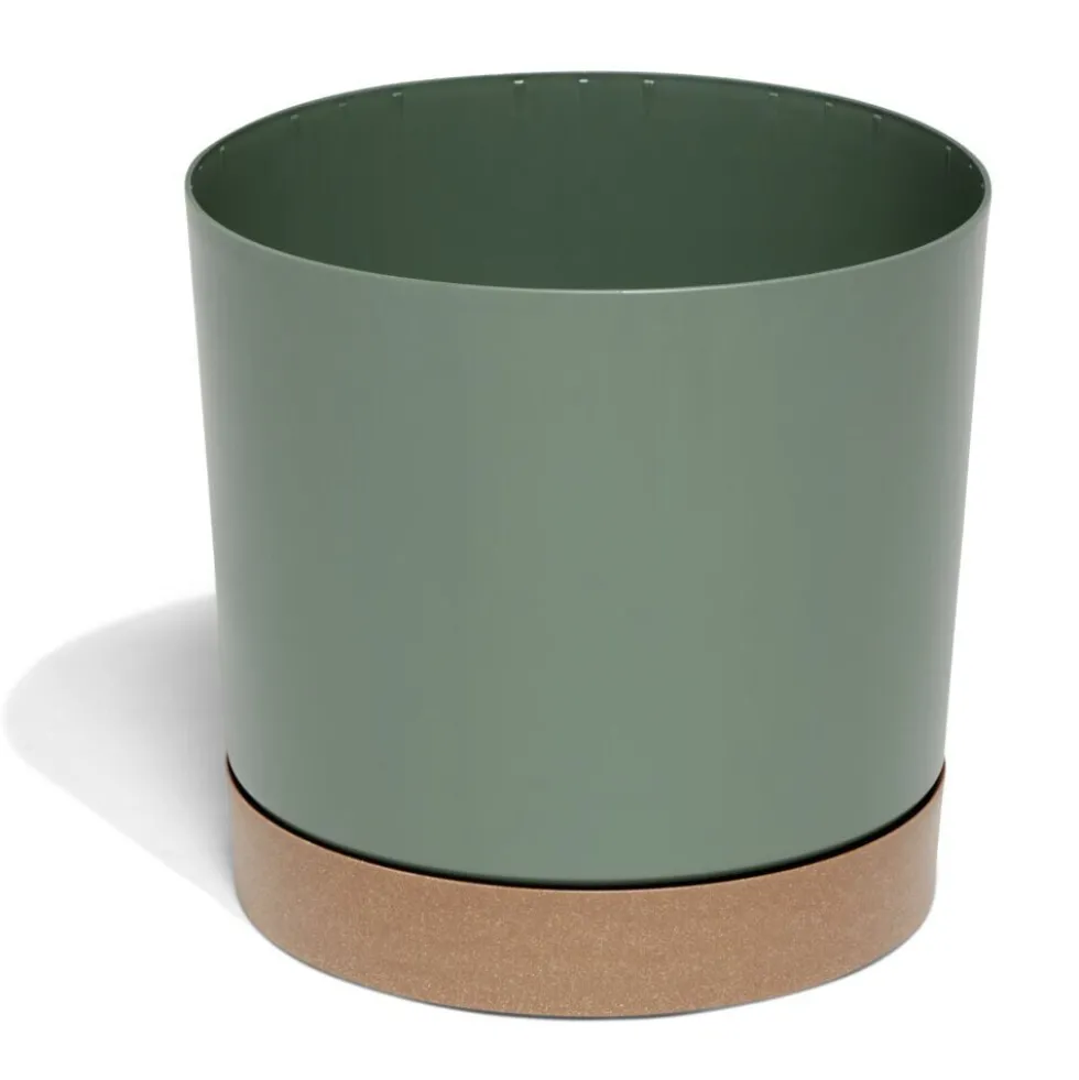 Pot de jardin Tubo plastique vert avec soucoupe marron Ø39cm