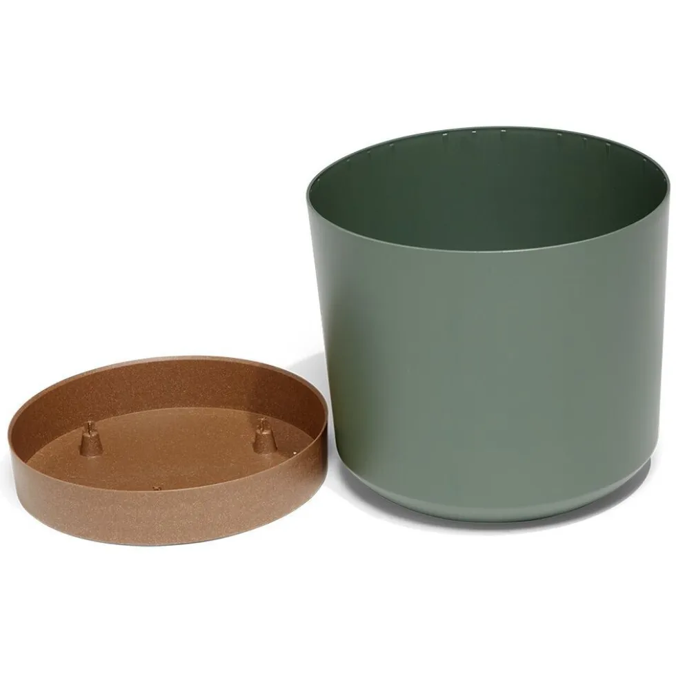 Pot de jardin Tubo plastique vert avec soucoupe marron Ø39cm