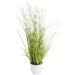Pot de joncs artificiels blancs avec herbes H51cm