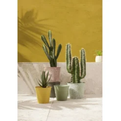 Pot en zinc avec feuillage relief vert et blanc petit modèle Ø21xH17cm