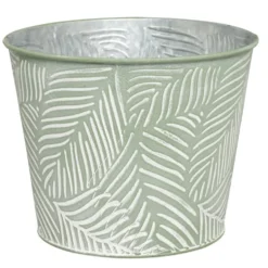 Pot en zinc avec feuillage relief vert et blanc petit modèle Ø21xH17cm