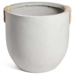 Pot fibre d'argile rond gris poignée en corde Ø45xH39cm