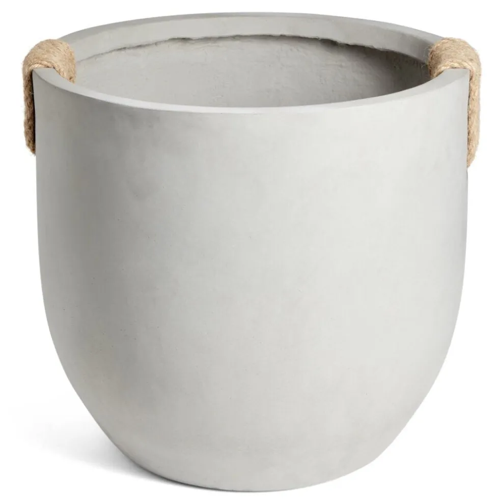 Pot fibre d'argile rond gris poignée en corde Ø45xH39cm