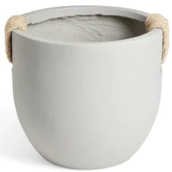 Pot fibre d'argile rond gris poignée en corde Ø30xH24cm
