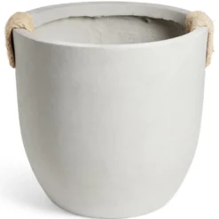 Pot fibre d'argile rond gris poignée en corde Ø38xH32cm