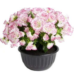 Pot fleur artificielle oeillet rose et blanc 14 tiges Ø30xH23cm