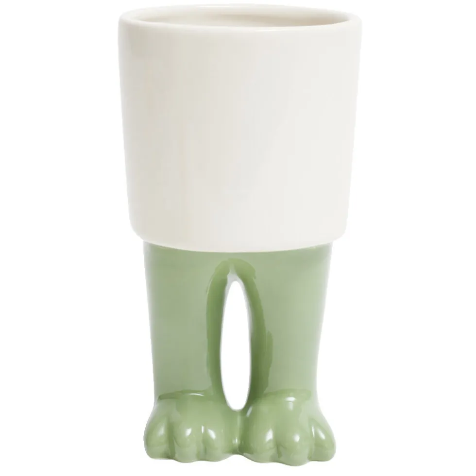 Pot rond en céramique avec pieds de dinosaure Ø10xH18cm (2 modèles) jaune ou vert