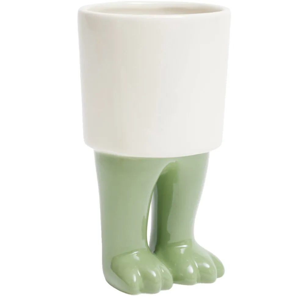 Pot rond en céramique avec pieds de dinosaure Ø10xH18cm (2 modèles) jaune ou vert