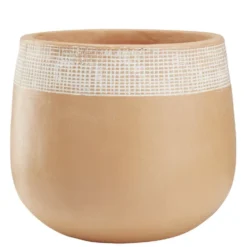 Pot rond en terre cuite naturel et blanc Ø38 cm