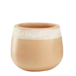Pot rond en terre cuite naturel et blanc Ø28 cm