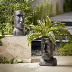 Pot statue île de Pâques noir H40cm