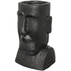 Pot statue île de Pâques noir H40cm