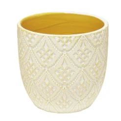 Pot terre cuite arabesque motifs losanges beige Ø13,5xH13,5cm
