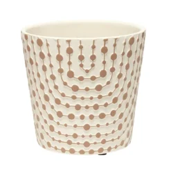Pot terre cuite beige motifs courbes avec points marron Ø13,5xH13,5cm