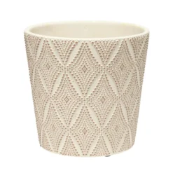 Pot terre cuite beige motifs losanges relief marron Ø13,5xH13,5cm