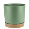Pot tubo plastique vert et base marron Ø13xH13cm