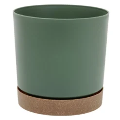 Pot tubo plastique vert et marron Ø13xH13cm
