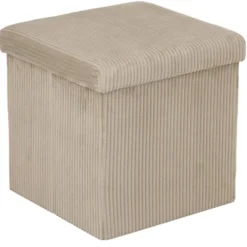 Pouf coffre Clara carré velours côtelé beige 38x38xH38cm