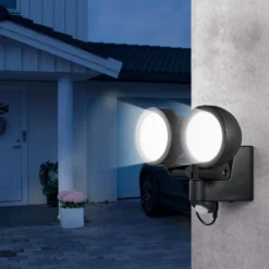 Projecteur LED solaire détecteur de mouvement 2 spots ronds