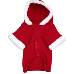 Pull Père Noël pour chien rouge avec capuche