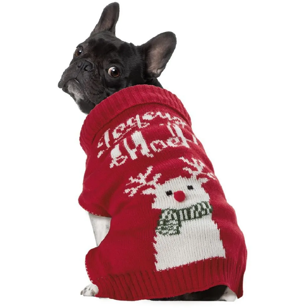 Pull renne de Noël pour chien avec pompon taille S