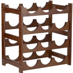 Range-bouteille 12 compartiments en bambou marron foncé L36xP38xH23cm