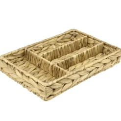 Range-couverts 4 compartiments jacinthe d'eau tressée naturelle 34x24xH5,5cm