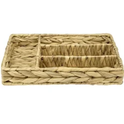 Range-couverts 4 compartiments jacinthe d'eau tressée naturelle 34x24xH5,5cm