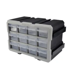 Rangement bricolage modulable plastique gris 12 casiers 28x17xH16cm