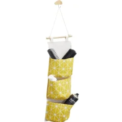 Rangement suspendu 3 niveaux tissu et bois 20x67cm (3 modèles)
